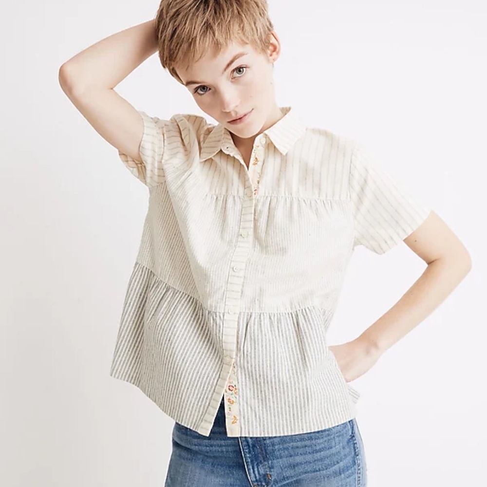 Madewell x The New Denim Project® Stripe-Mix Seamed Button-Down Shirt